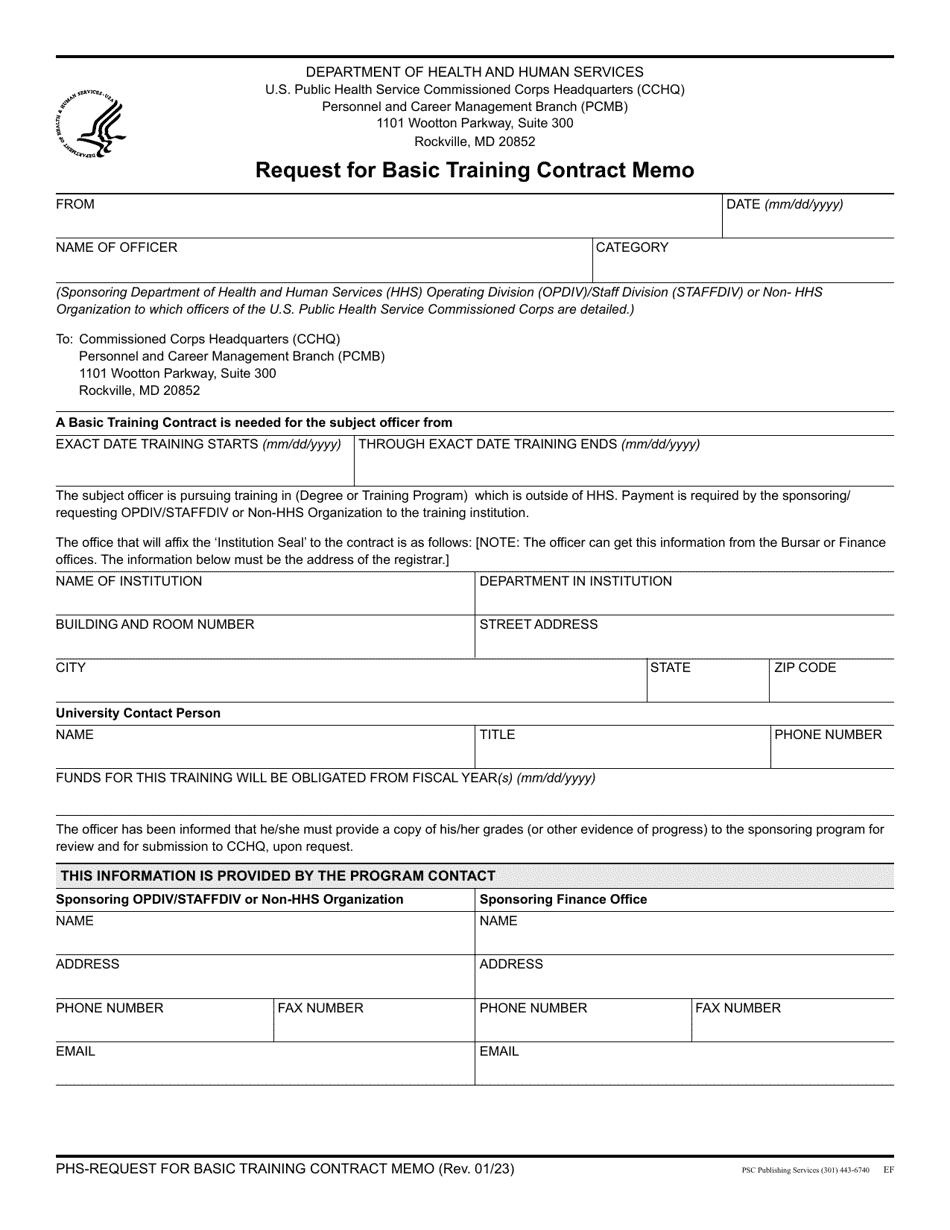 Request for Basic Training Contract Memo, Page 1