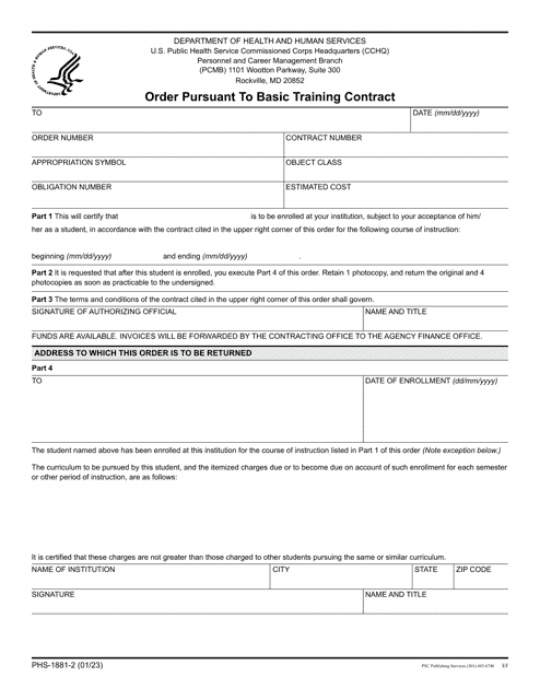 Form PHS-1881-2 Order Pursuant to Basic Training Contract
