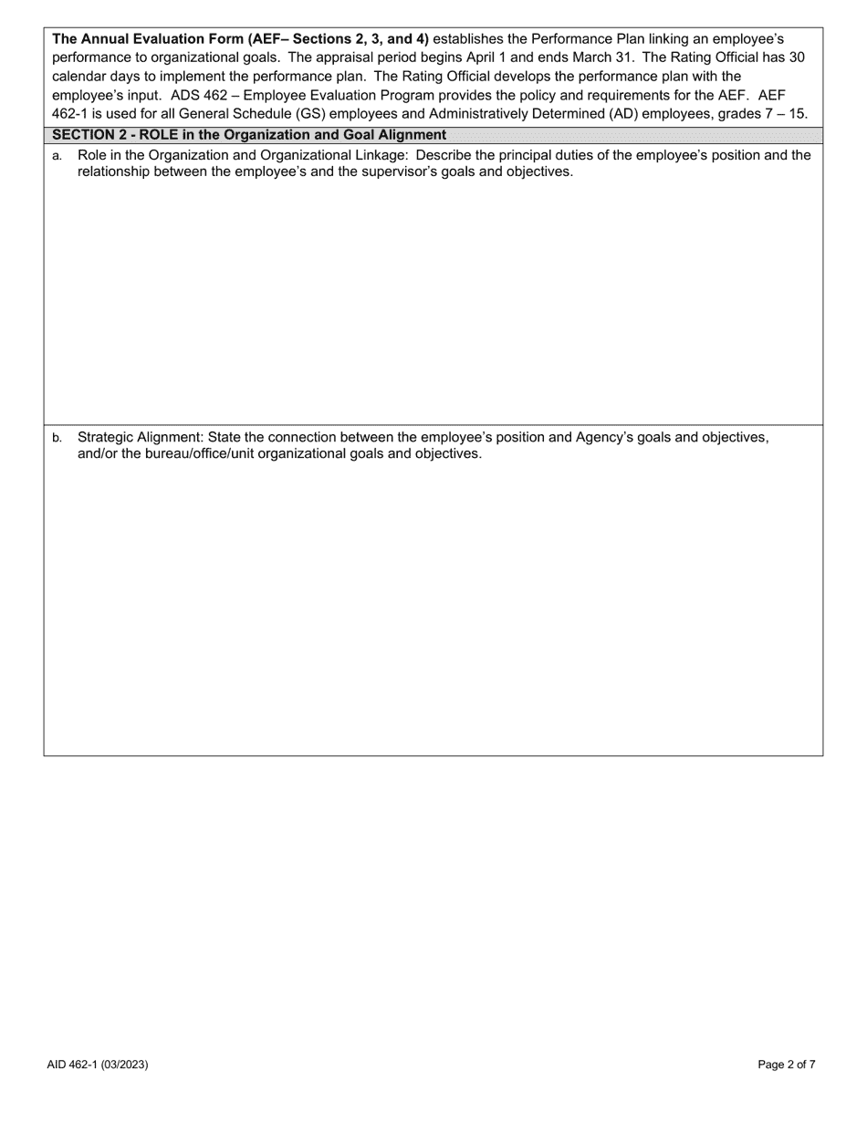 Form AID462-1 Annual Evaluation Form - Civil Service, Page 2