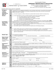 Document preview: Form ELECT-705 Emergency Absentee Ballot Application - Virginia
