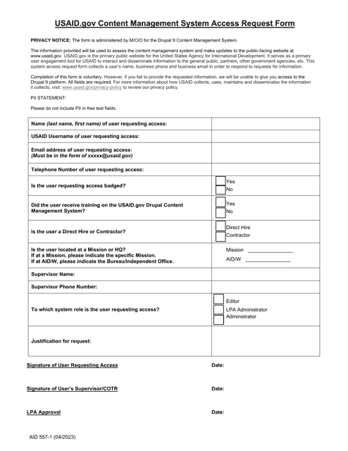 Form AID557-1 Content Management System Access Request Form