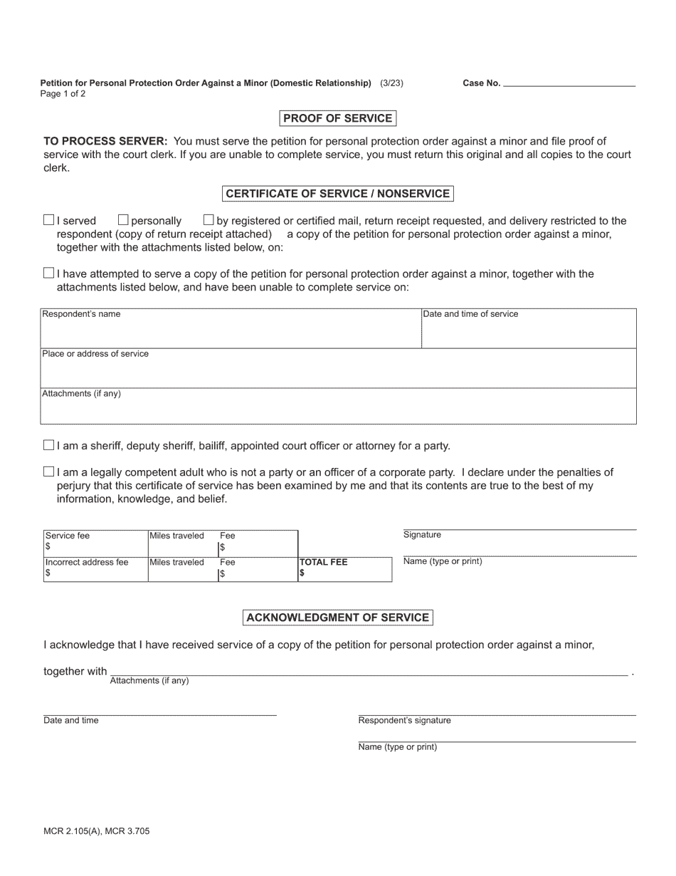 Form CC375M Petition for Personal Protection Order Against a Minor (Domestic Relationship) - Michigan, Page 3