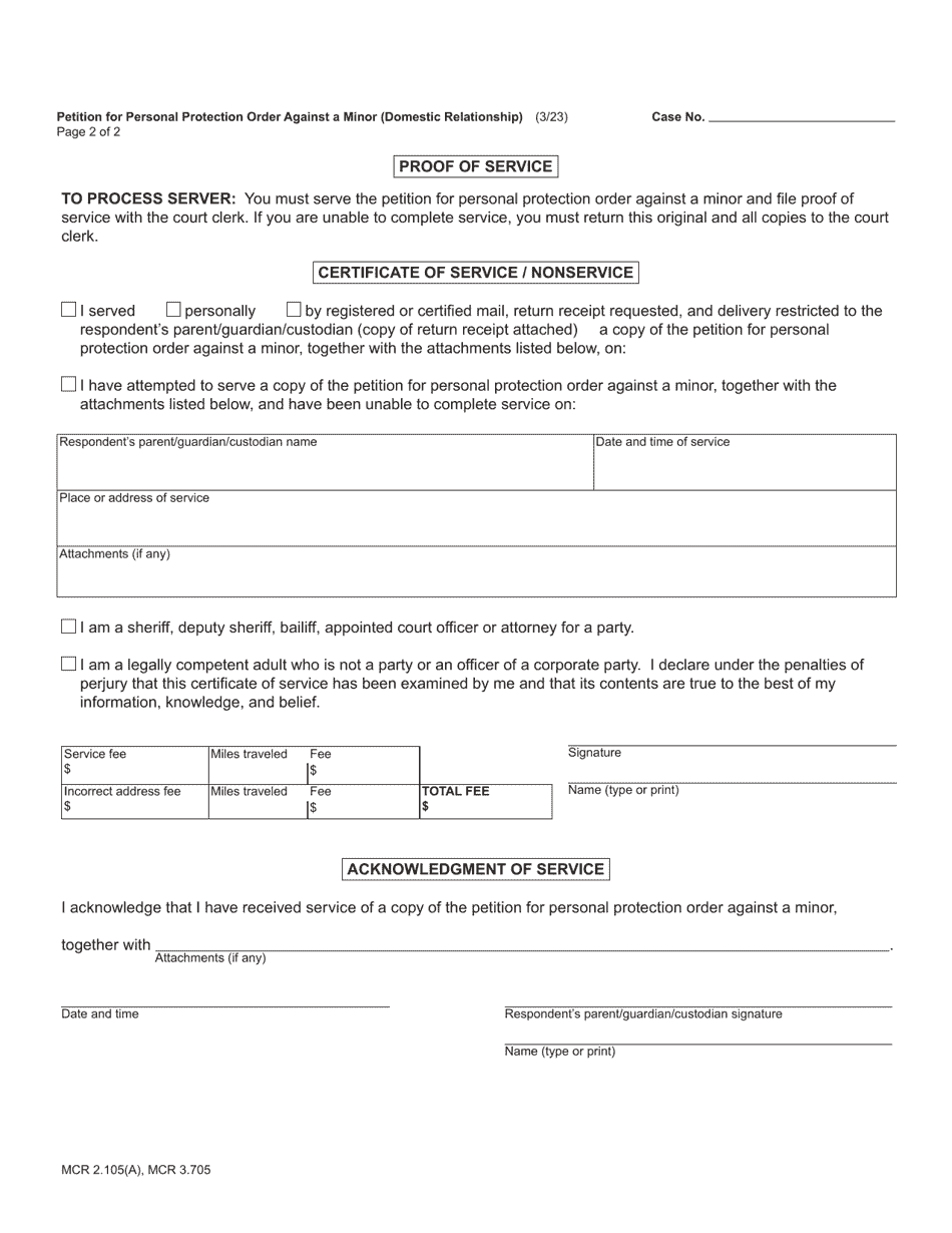 Form CC375M Petition for Personal Protection Order Against a Minor (Domestic Relationship) - Michigan, Page 4