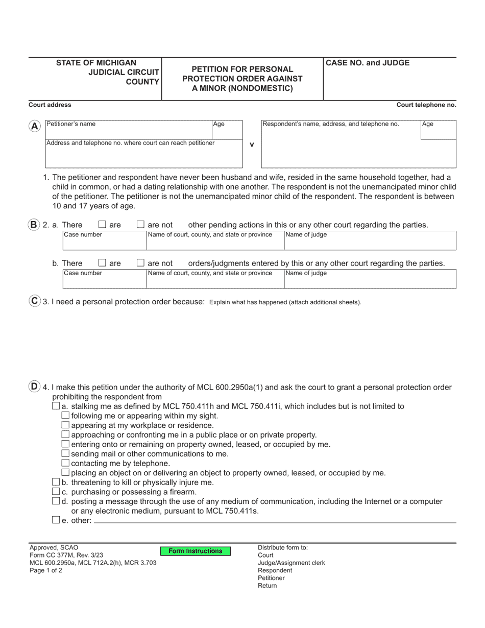 Form CC377M - Fill Out, Sign Online and Download Fillable PDF, Michigan ...