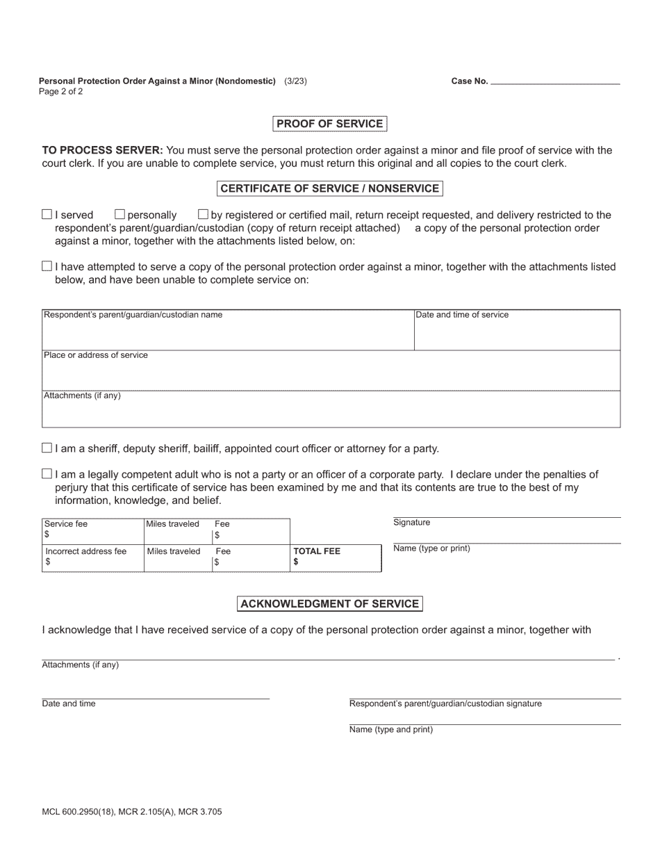 Form CC380M Personal Protection Order Against a Minor (Nondomestic) - Michigan, Page 4