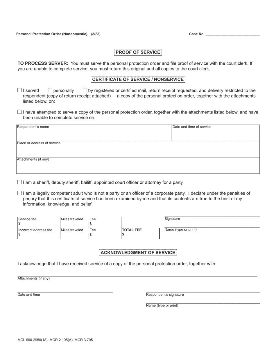 Form CC380 Personal Protection Order (Nondomestic) - Michigan, Page 3