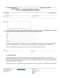 Document preview: Form CC381 Notice of Hearing on Petition for Personal Protection Order - Michigan