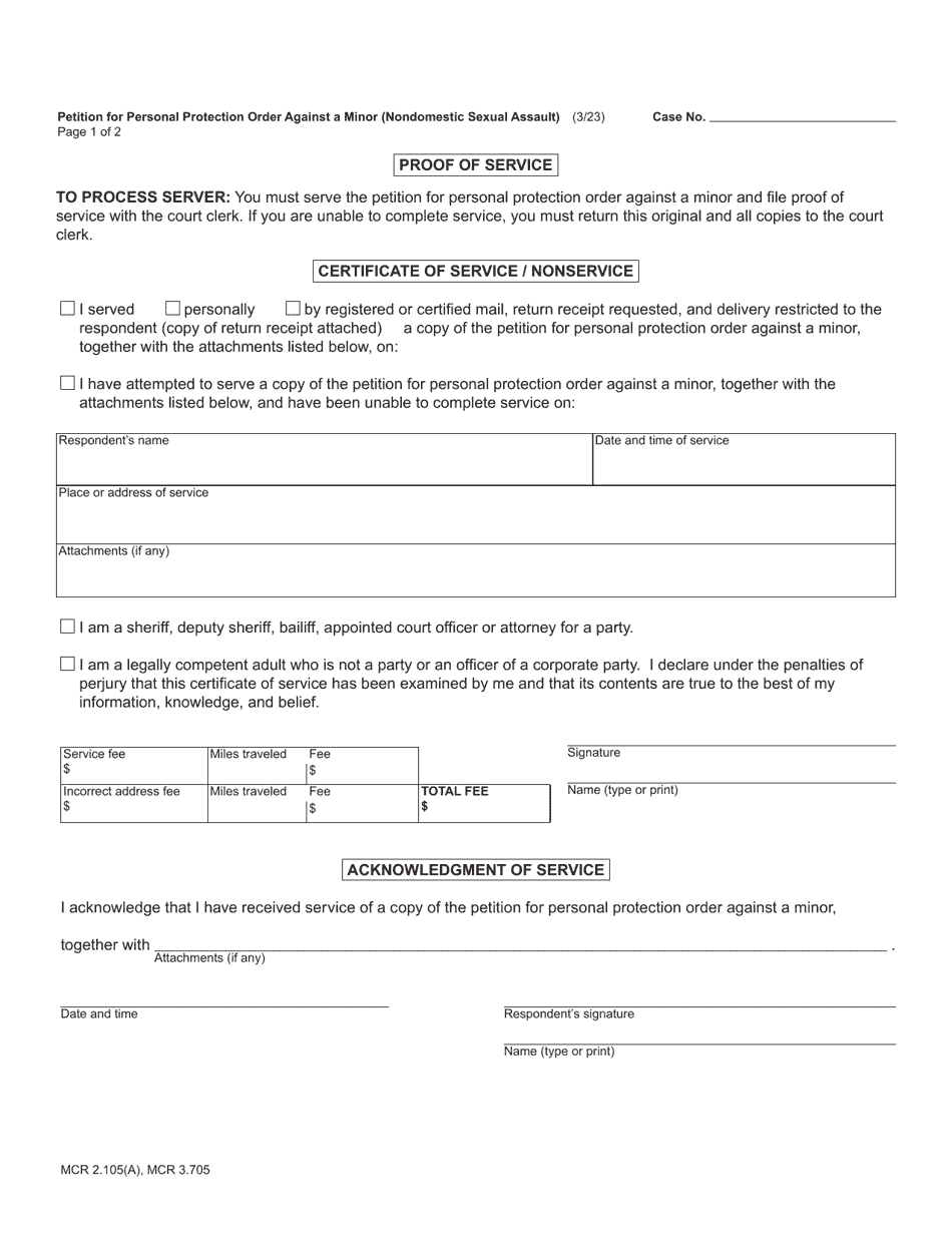 Form CC395M Petition for Personal Protection Order Against a Minor (Nondomestic Sexual Assault) - Michigan, Page 3