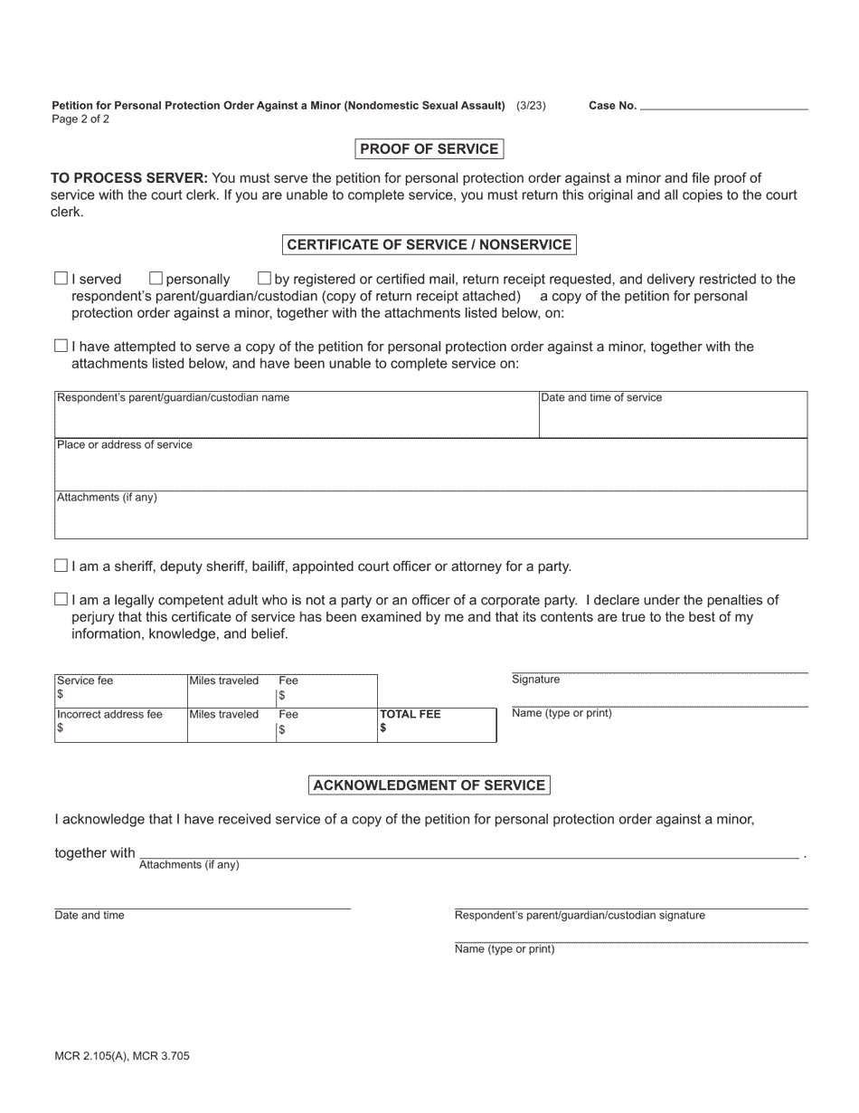 Form CC395M Petition for Personal Protection Order Against a Minor (Nondomestic Sexual Assault) - Michigan, Page 4