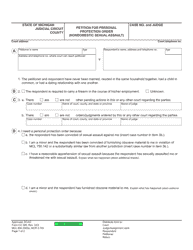 Document preview: Form CC395 Petition for Personal Protection Order (Nondomestic Sexual Assault) - Michigan