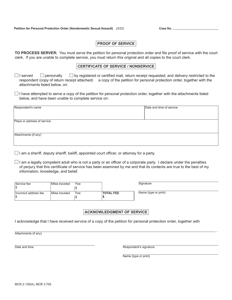 Form CC395 Petition for Personal Protection Order (Nondomestic Sexual Assault) - Michigan, Page 3