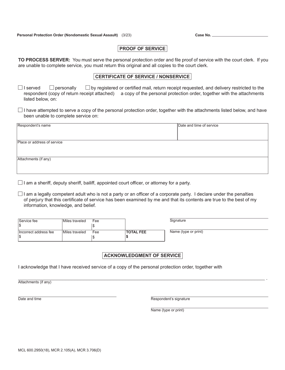 Form CC396 Personal Protection Order (Nondomestic Sexual Assault) - Michigan, Page 3