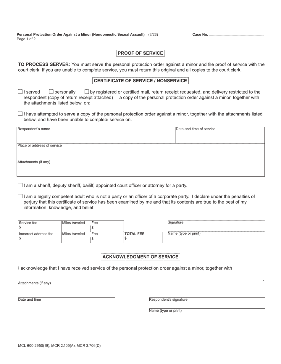 Form CC396M Personal Protection Order Against a Minor (Nondomestic Sexual Assault) - Michigan, Page 3