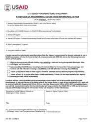Document preview: Form AID252-2 Exemption of Requirement to Use Usaid-Sponsored J-1 Visa