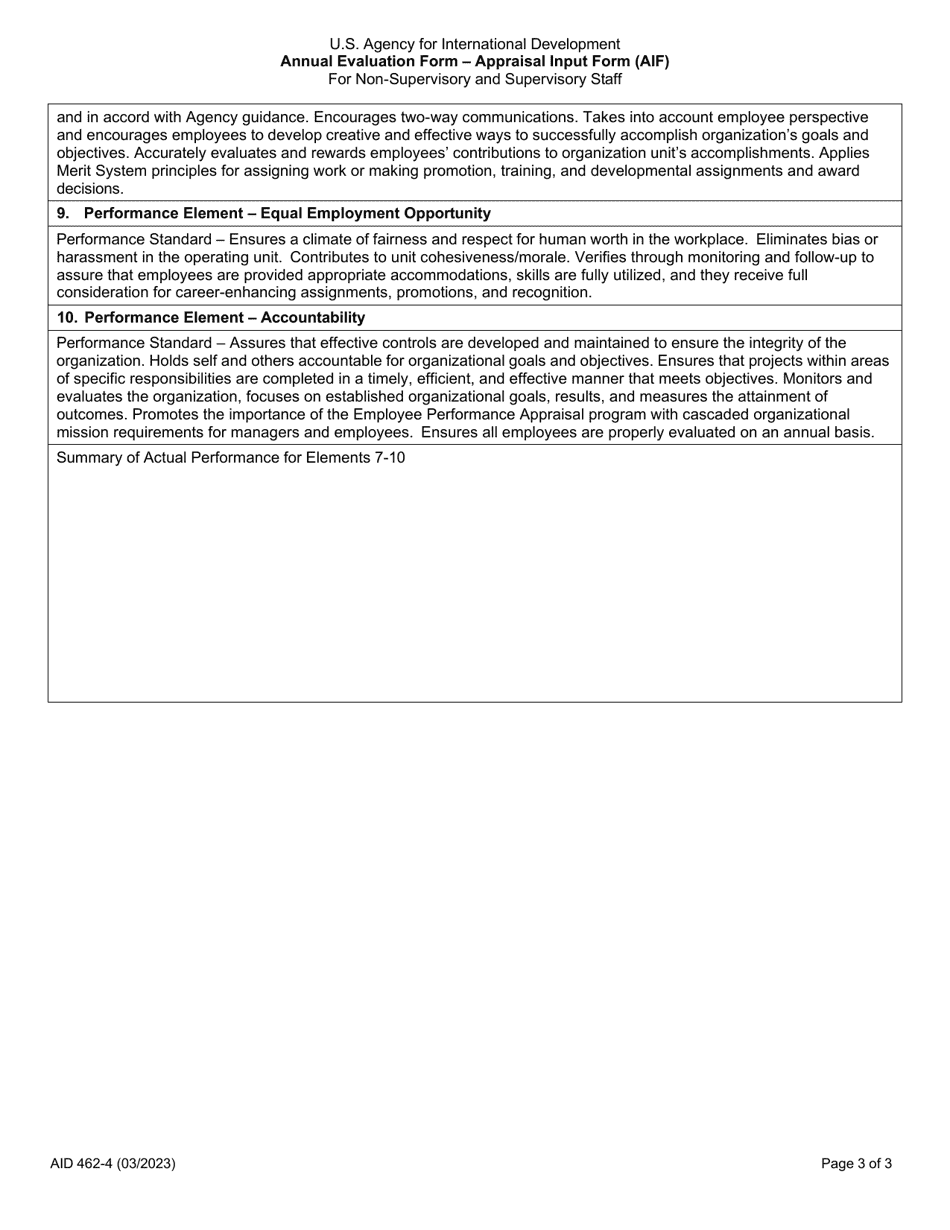 Form AID462-4 Annual Evaluation Form - Civil Service Appraisal Input Form (Aif) for Non-supervisory and Supervisory Staff, Page 3