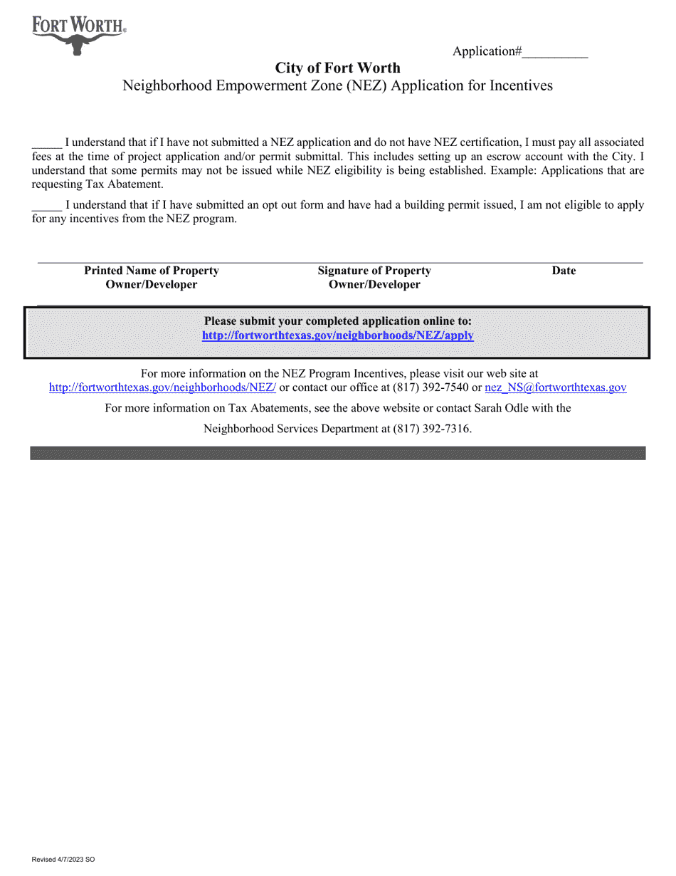 Neighborhood Empowerment Zone (Nez) Application for Incentives - All Projects Except Single Family - City of Fort Worth, Texas, Page 5