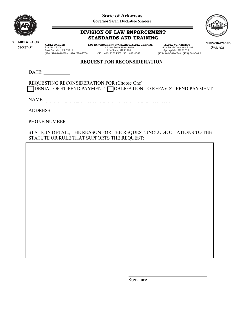 Request for Reconsideration - Arkansas, Page 1