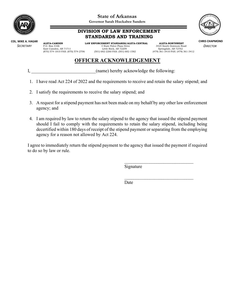 Officer Acknowledgement - Arkansas, Page 1