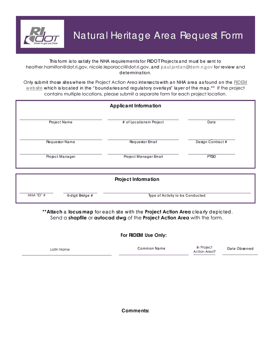 Natural Heritage Area Request Form - Rhode Island, Page 1