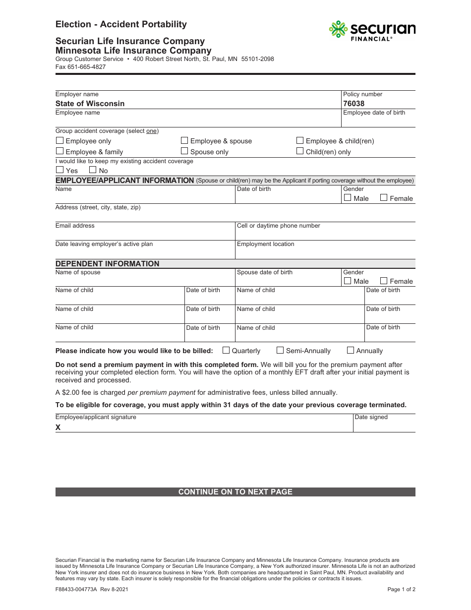 Form F88433-004773A Election - Accident Portability - Wisconsin, Page 3