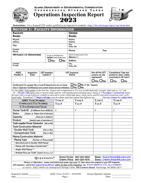 ADEC Form 18-0511 Underground Storage Tanks Operations Inspection Report - Alaska, 2023