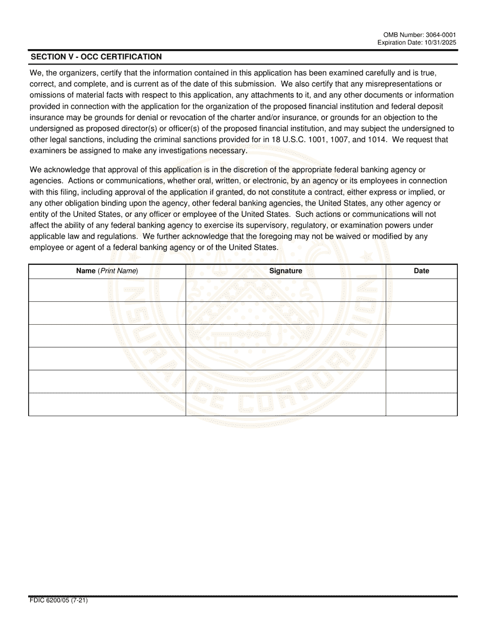 FDIC Form 6200 / 05 Interagency Charter and Federal Deposit Insurance Application, Page 11