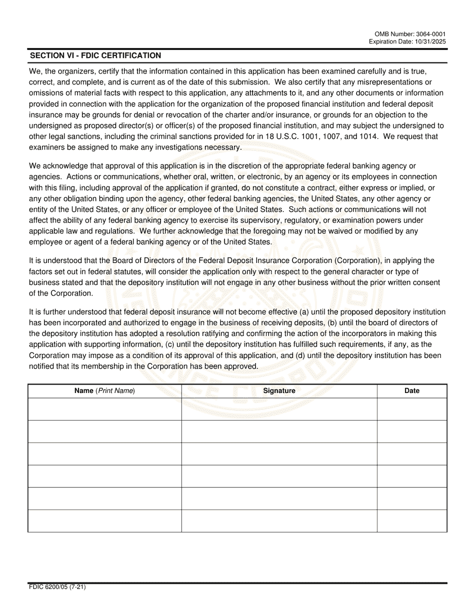 FDIC Form 6200 / 05 Interagency Charter and Federal Deposit Insurance Application, Page 12