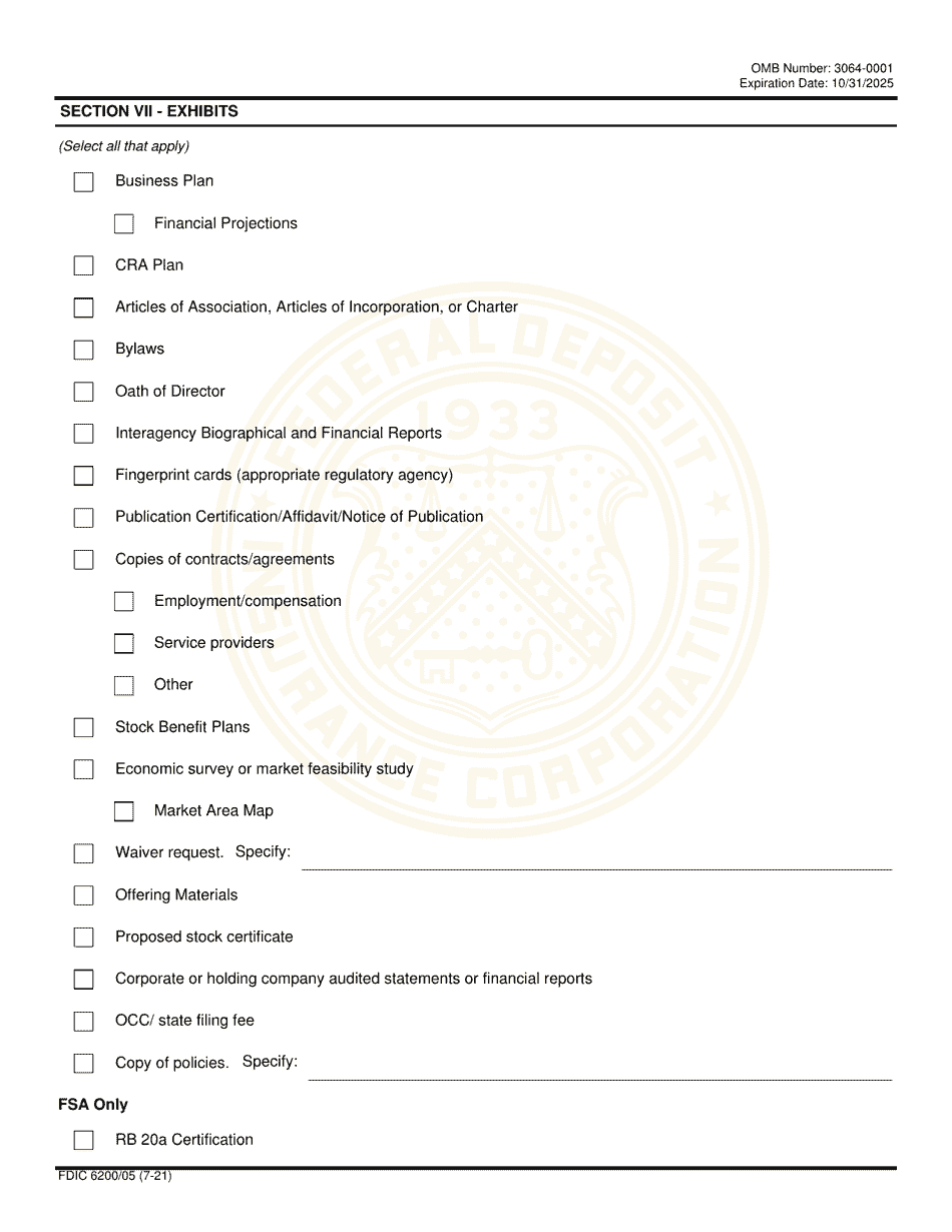 FDIC Form 6200 / 05 Interagency Charter and Federal Deposit Insurance Application, Page 13