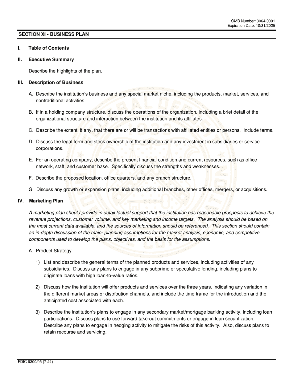 FDIC Form 6200 / 05 Interagency Charter and Federal Deposit Insurance Application, Page 17