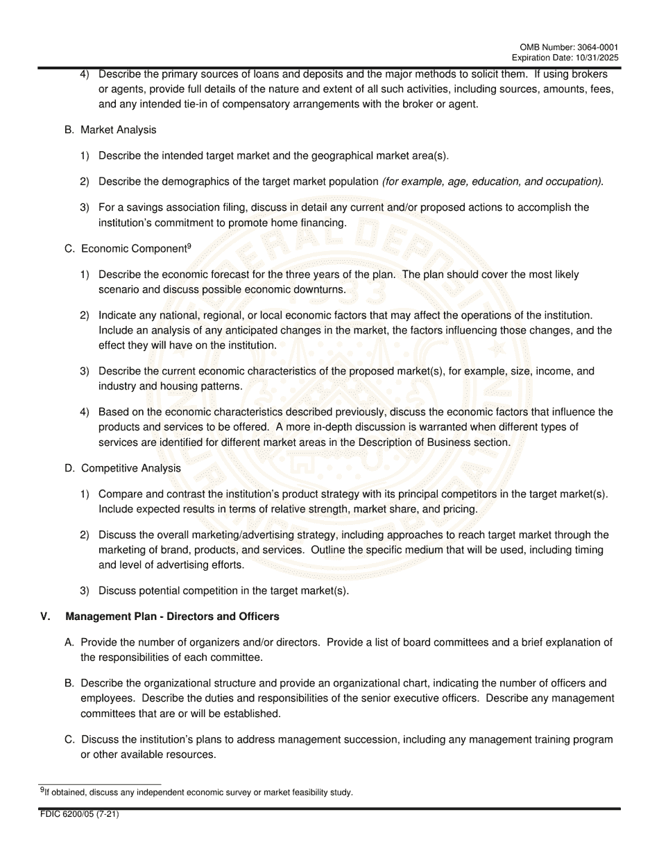 FDIC Form 6200 / 05 Interagency Charter and Federal Deposit Insurance Application, Page 18