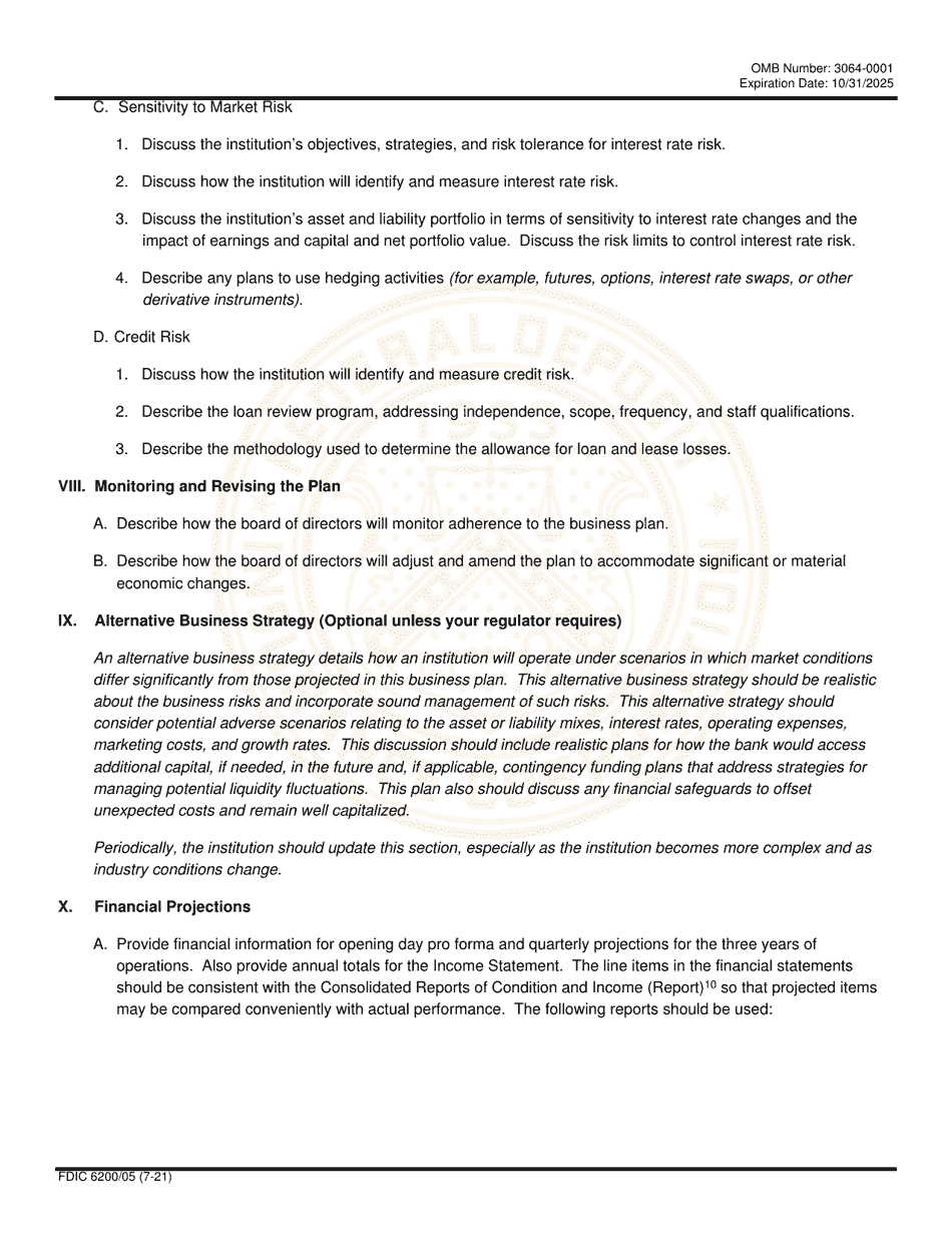 FDIC Form 6200 / 05 Interagency Charter and Federal Deposit Insurance Application, Page 20