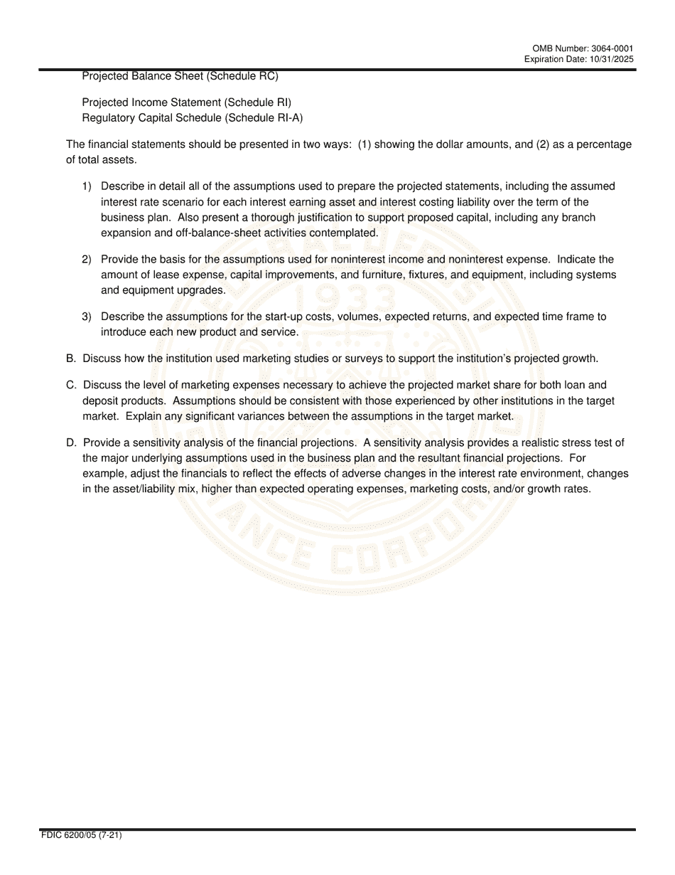 FDIC Form 6200 / 05 Interagency Charter and Federal Deposit Insurance Application, Page 21