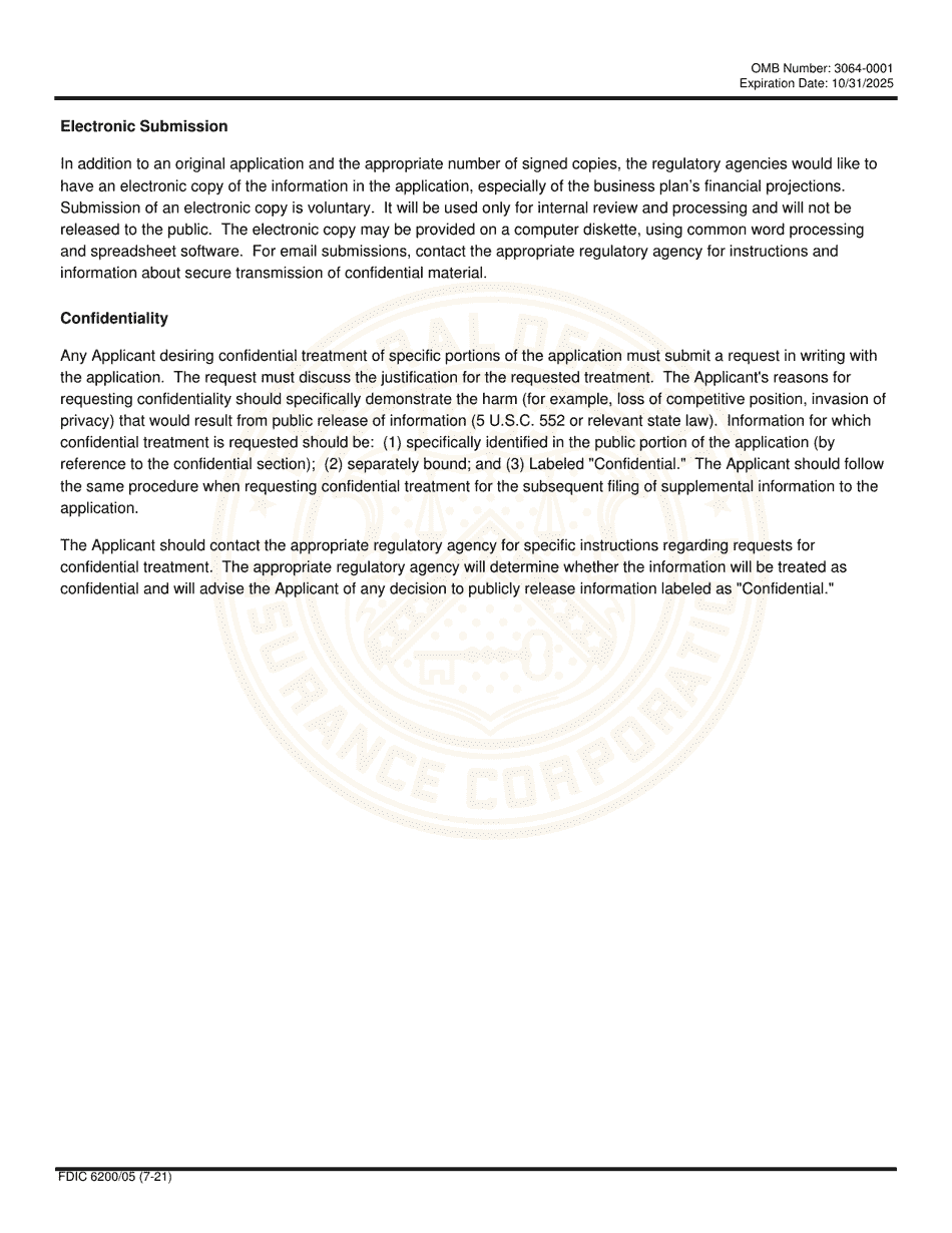 FDIC Form 6200 / 05 Interagency Charter and Federal Deposit Insurance Application, Page 3