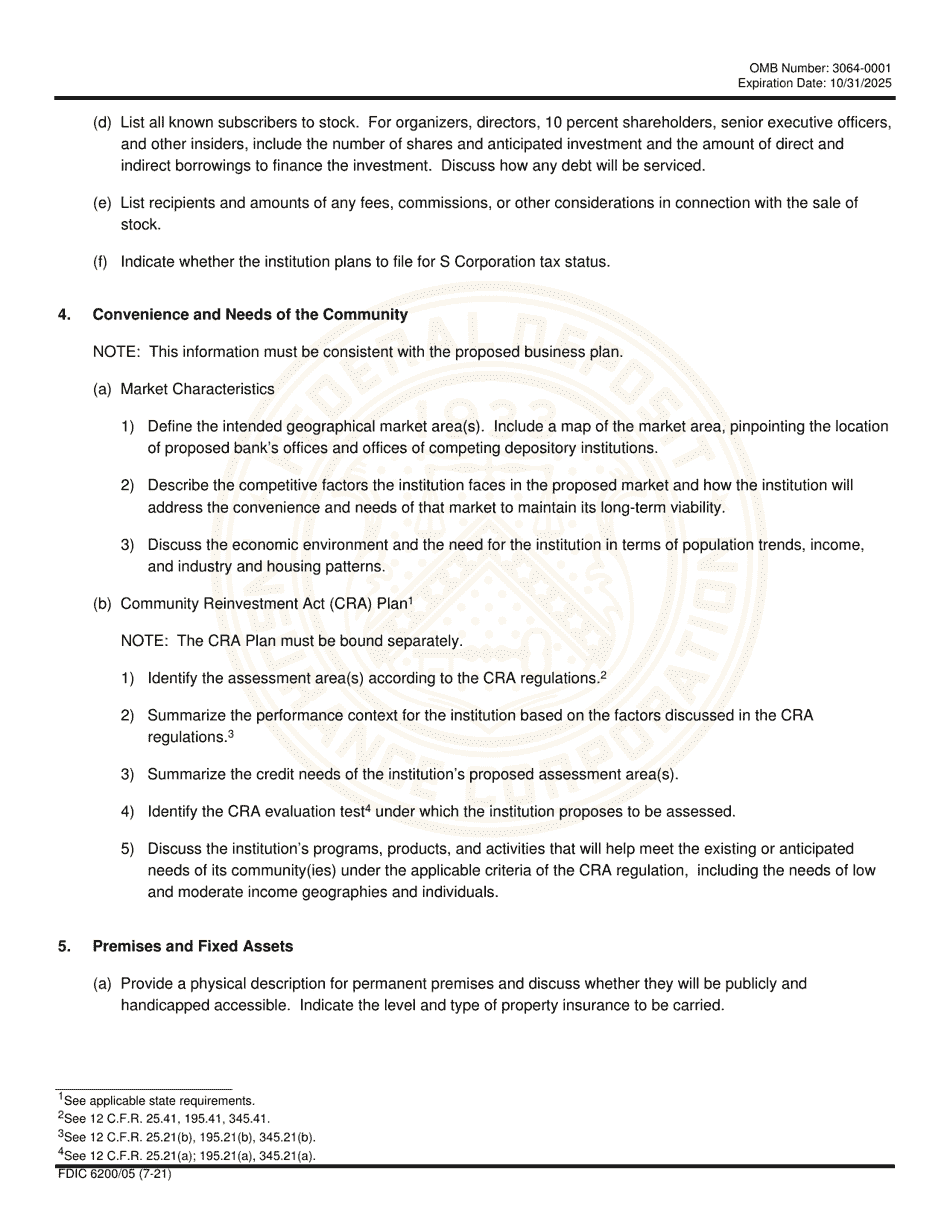 FDIC Form 6200 / 05 Interagency Charter and Federal Deposit Insurance Application, Page 7