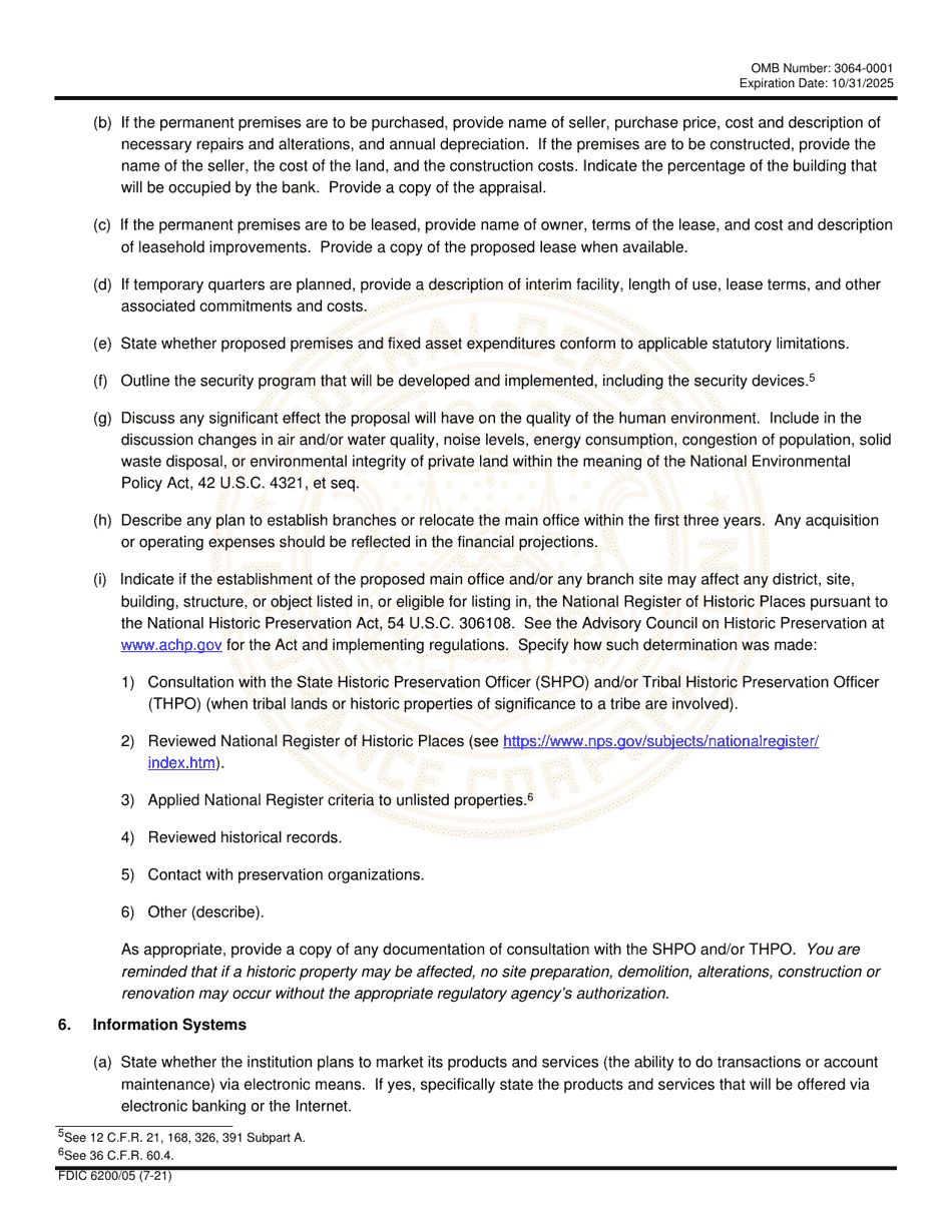 FDIC Form 6200 / 05 Interagency Charter and Federal Deposit Insurance Application, Page 8