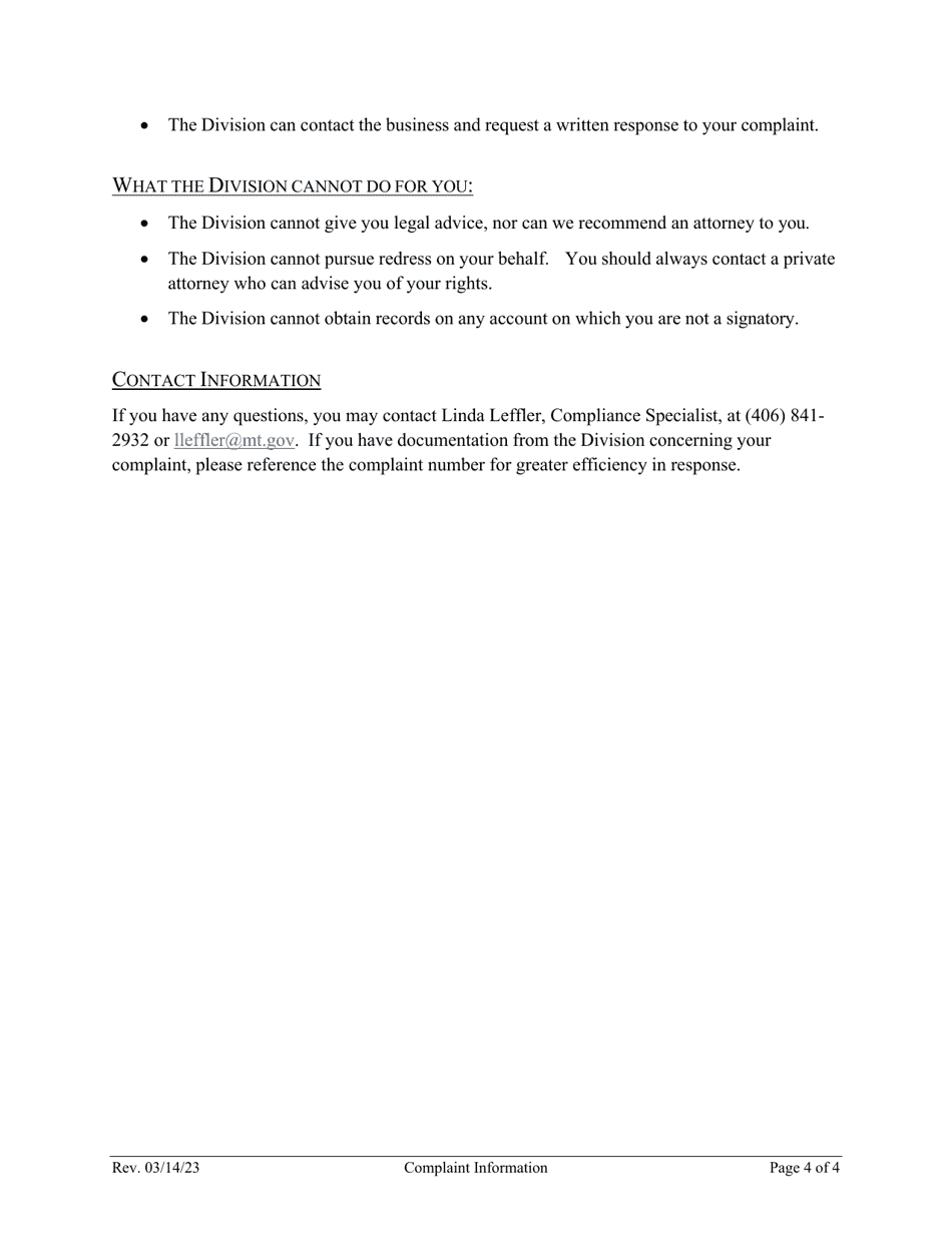 Complaint Form - Montana, Page 4