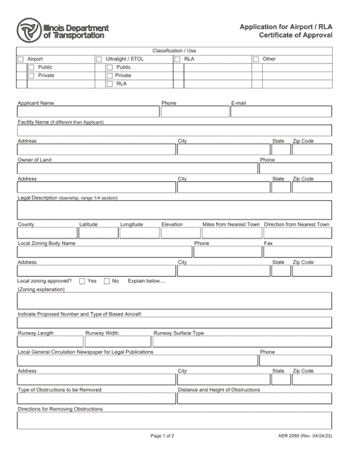 Form AER2059 Application for Airport/Rla Certificate of Approval - Illinois
