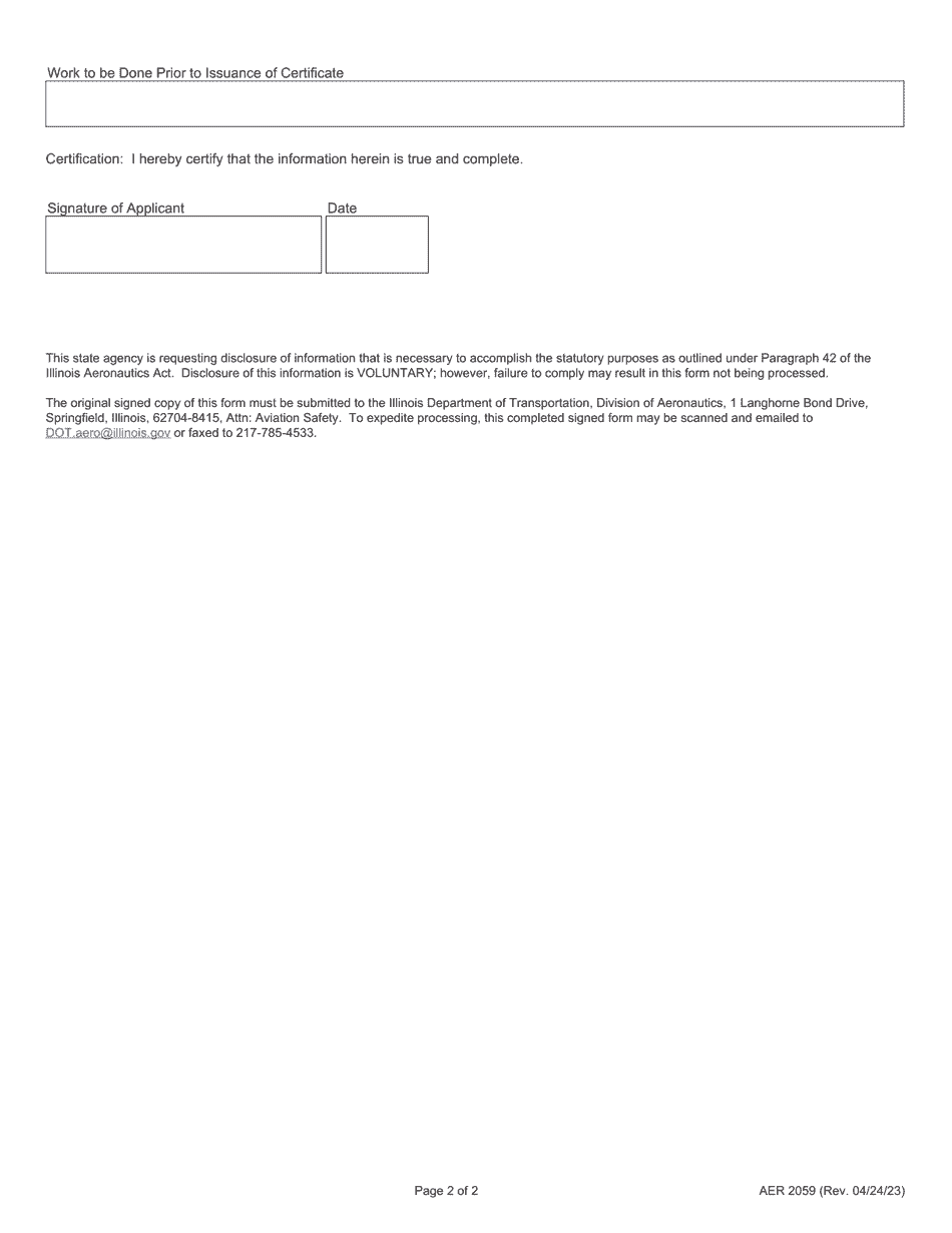 Form AER2059 Application for Airport / Rla Certificate of Approval - Illinois, Page 2