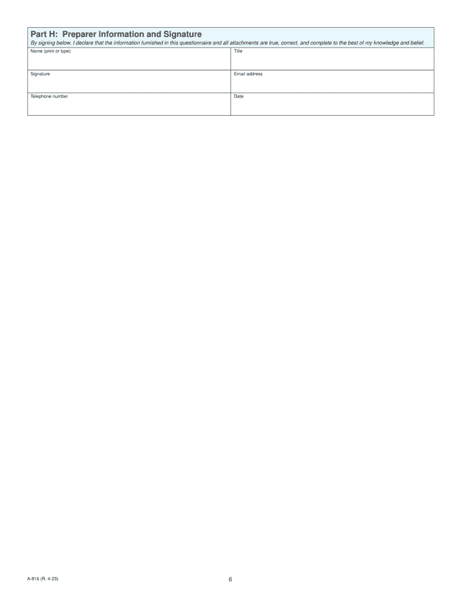 Form A816 Download Fillable PDF or Fill Online Nexus Questionnaire