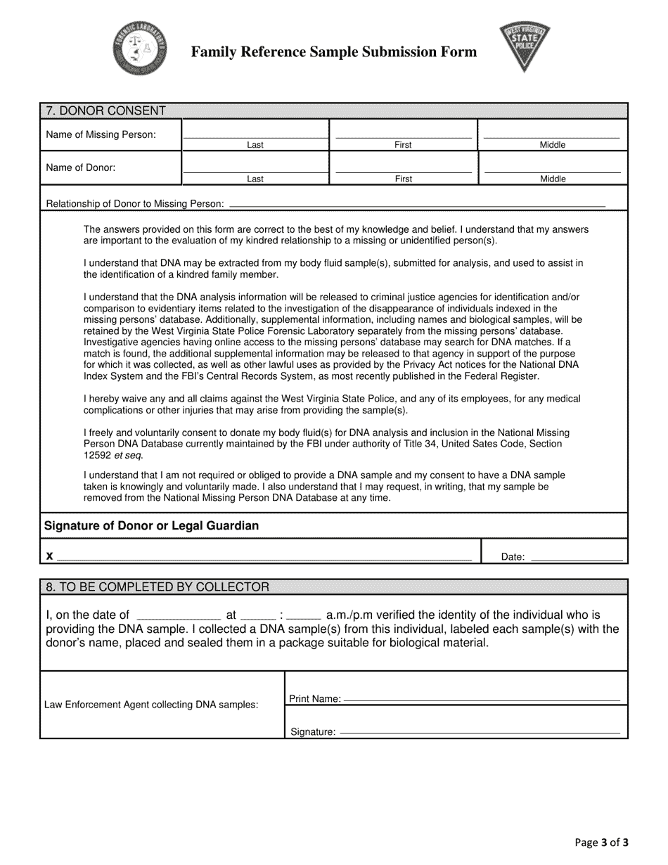 West Virginia Family Reference Sample Submission Form - Fill Out, Sign ...