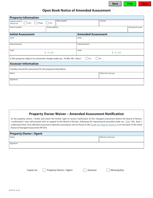 Form PR-297 Open Book Notice of Amended Assessment - Wisconsin