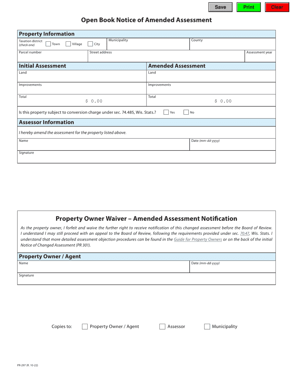 Form PR-297 Download Fillable PDF or Fill Online Open Book Notice of ...