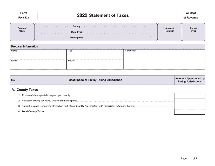 Form PA-632A Statement of Taxes - Wisconsin, 2022