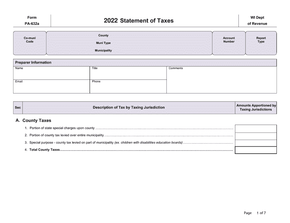 Form PA-632A Statement of Taxes - Wisconsin, Page 1