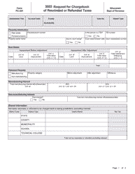 Form PC-201 Request for Chargeback of Rescinded or Refunded Taxes - Wisconsin