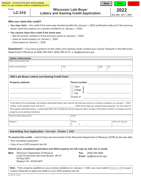 Form LC-310 2022 Printable Pdf