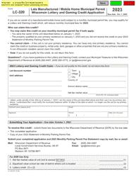 Document preview: Form LC-320 Late Manufactured/Mobile Home Municipal Permit Wisconsin Lottery and Gaming Credit Application - Wisconsin, 2023