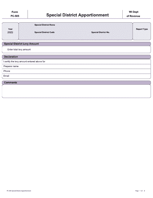 Form PC-505 Special District Apportionment - Wisconsin, 2022