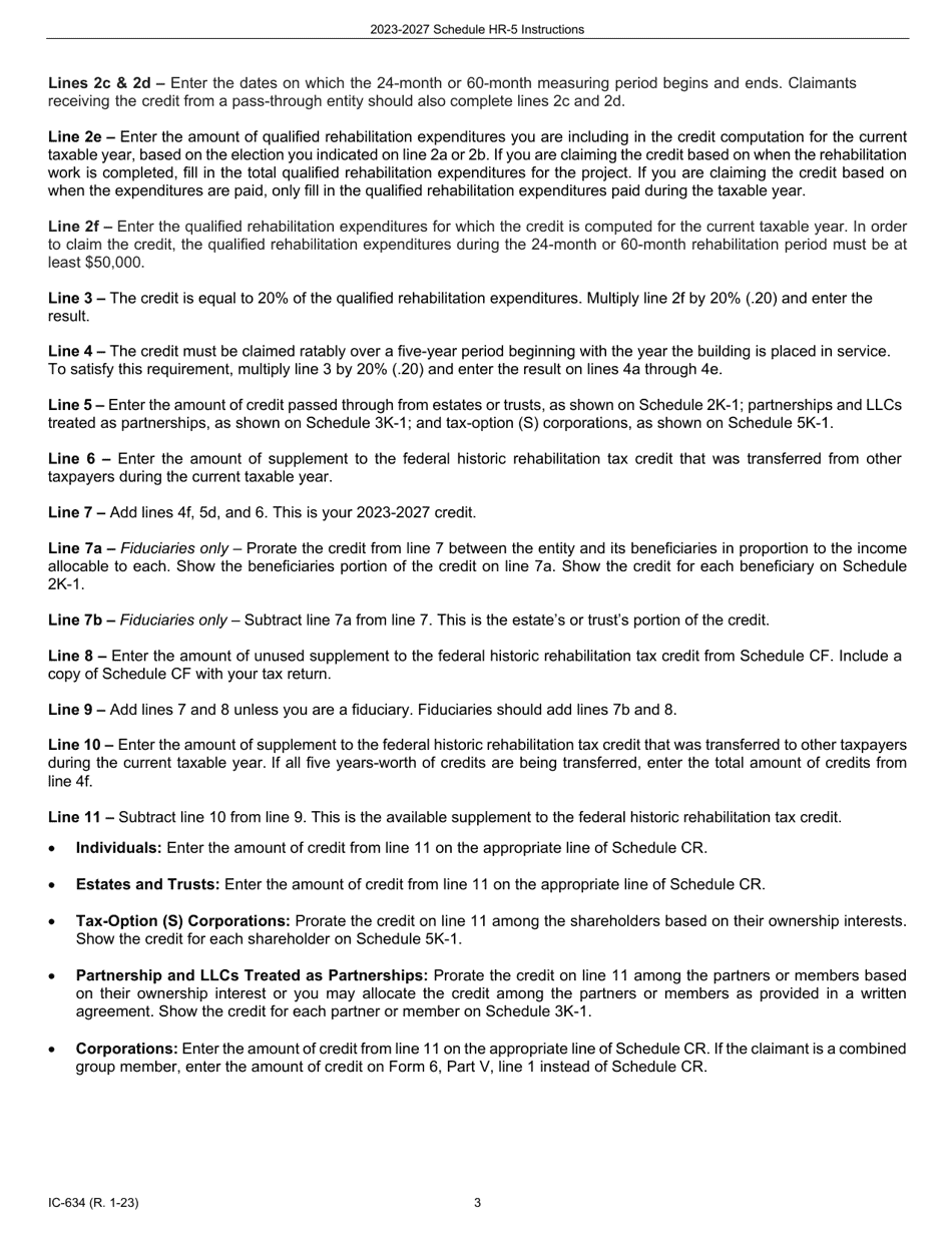Instructions for Form IC-534 Schedule HR-5 Wisconsin Supplement to the Federal Historic Rehabilitation Tax Credit - Five-Year Credit Claim - Wisconsin, Page 3