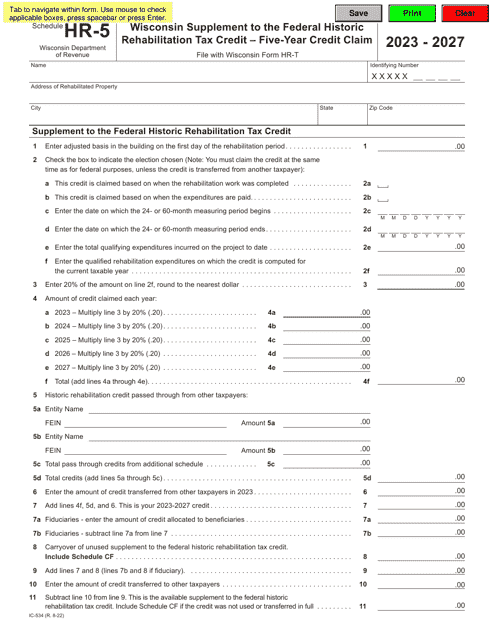 Form IC-534 Schedule HR-5  Printable Pdf